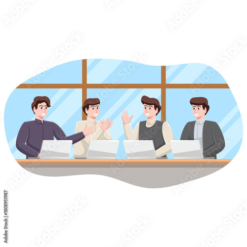 Happy Office Employees Can Work Together in a Team