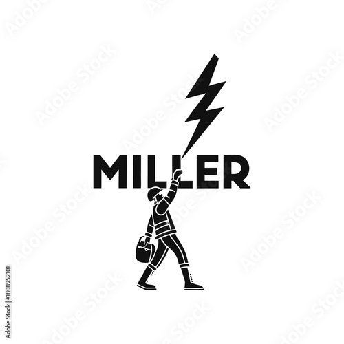 Miller logo with figure holding lightning bolt