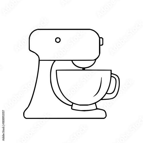 Outline drawing of a sleek stand mixer, ideal for baking blogs, recipe cards, or kitchen illustrations with a clean, modern look for culinary projects
