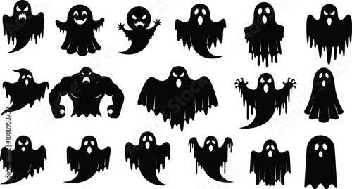 Spooky halloween ghosts silhouettes collection for creepy holiday designs