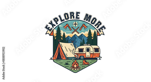 Explore More Adventure with Camper, Tent, and Mountain Landscape