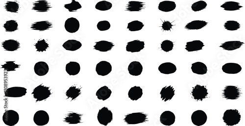 Collection of black ink brush strokes and splatter elements