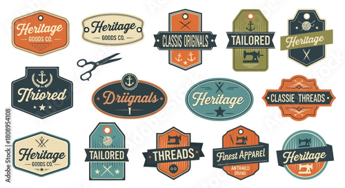 Collection of vintage clothing labels and tags for apparel and fashion businesses