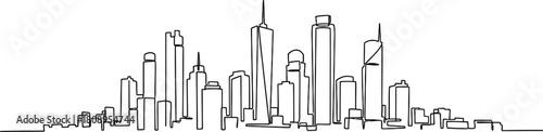 Simple line drawing of a city skyline with tall buildings