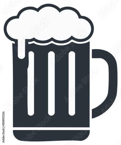 Vector illustration of a dark beer mug with thick frothy foam and dripping suds