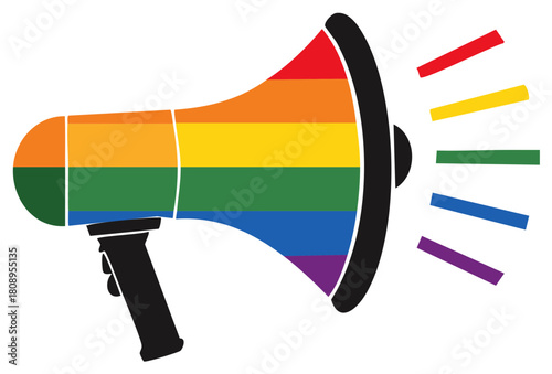 Rainbow pride megaphone broadcasting message of equality, diversity, inclusion, and LGBTQ+ rights
