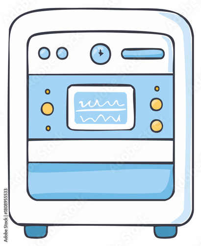 Cute Cartoon Washing Machine Doodle Illustration Home Laundry Appliance