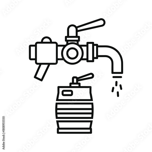 Outline icon of a beer tap with a barrel, representing brewing, beverages, or a pub setting