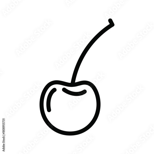Simple line art illustration of a single cherry with a stem, fresh fruit icon