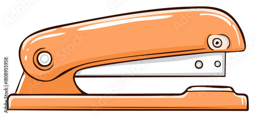 Cartoon vector illustration of a shiny orange desktop stapler office supply