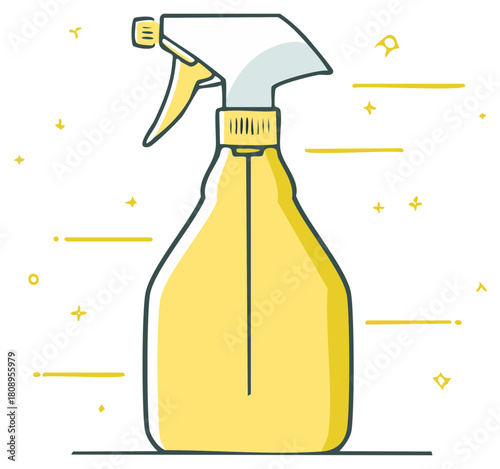 Illustration of a yellow spray bottle for cleaning and sanitizing in a hand-drawn style