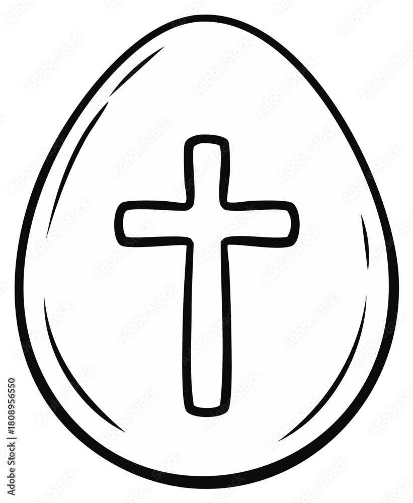 Obraz premium Outlined Easter Egg Vector Illustration with Christian Cross Design