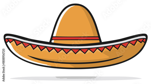 Traditional Mexican Sombrero Hat with Decorative Band and Red Zigzag Pattern