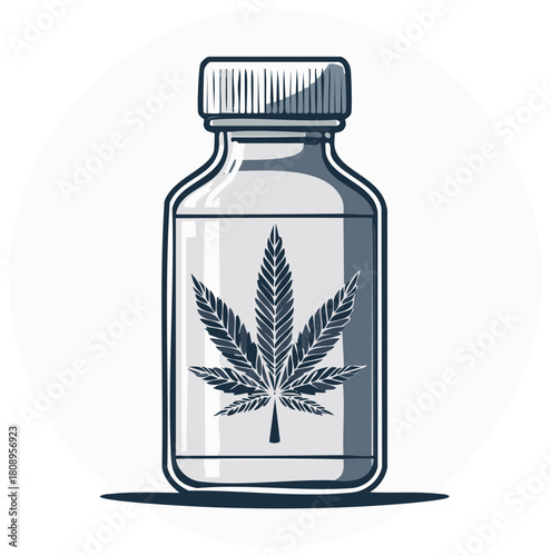 Illustration of Cannabinoid Bottle, Isolated Cannabis Leaf Medical Marijuana
