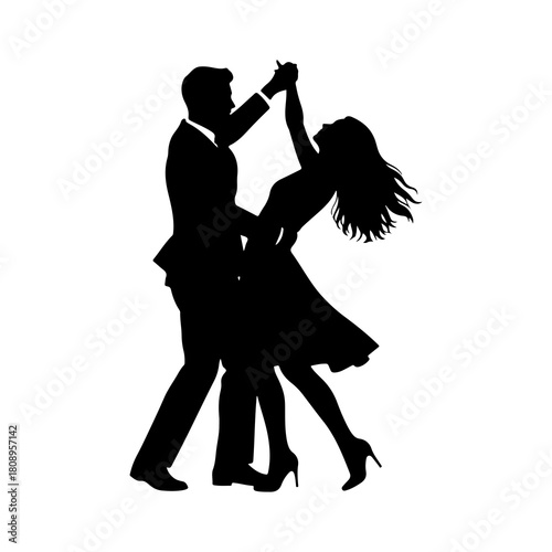 Cuadro en lienzo Silhouette of a couple performing a dynamic ballroom or latin dance move