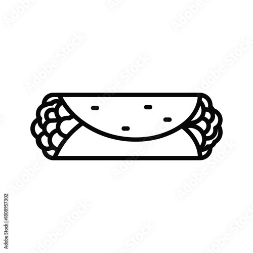 A simple line art illustration of a delicious burrito, a popular mexican street food wrap