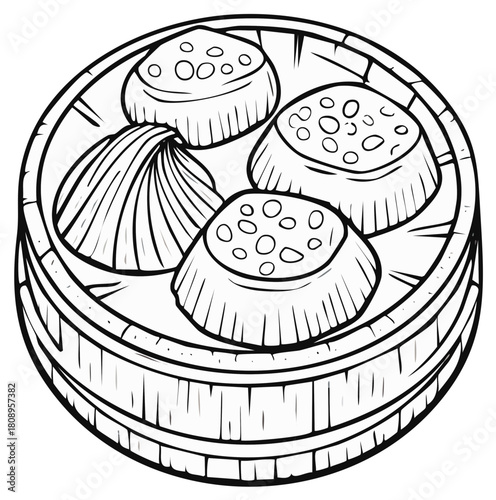 Dim Sum in a Bamboo Steamer Vector Illustration
