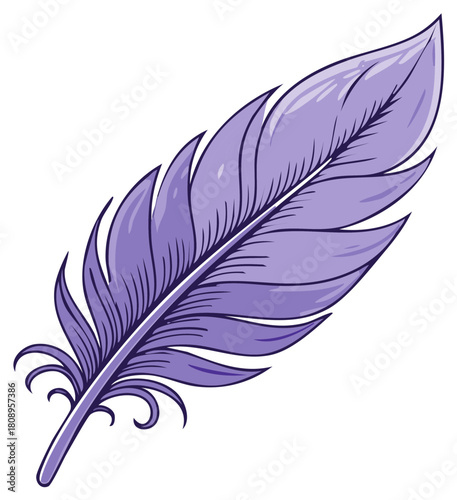 Hand-drawn illustration of a delicate purple feather with a textured quill