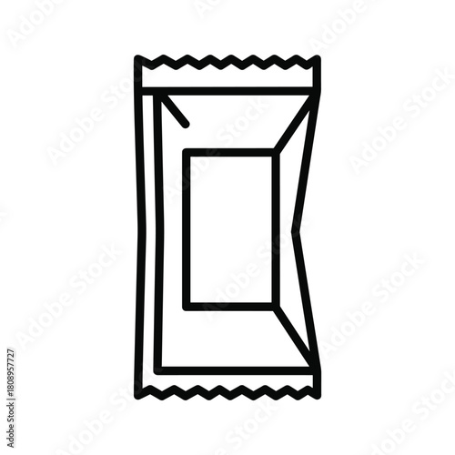 Line art icon of a small rectangular packet or sachet, perfect for single servings of condiments or sugar