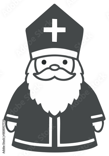 Stylized Saint Nicholas with Cross-Adorned Mitre and Beard