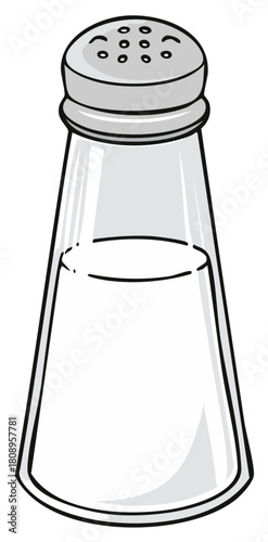 Classic glass salt shaker with silver metallic top and holes for seasoning food