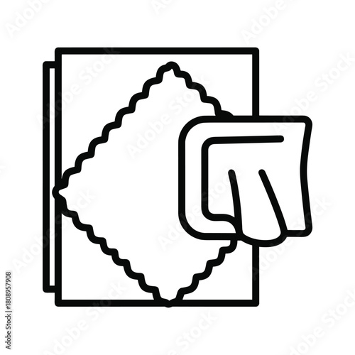 Outline icon of a cleaning cloth and a folded rag, symbolizing hygiene, tidiness, and domestic chores