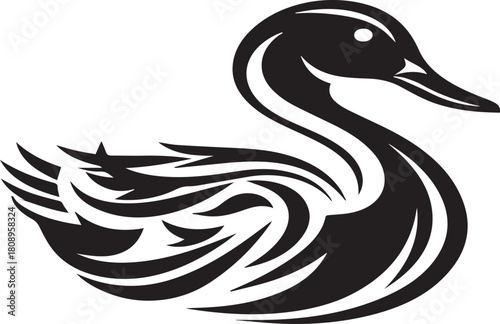 Black and White Duck Vector Illustration | Clean Graphic Silhouette for Logo Design, Icon and Wildlife Symbol