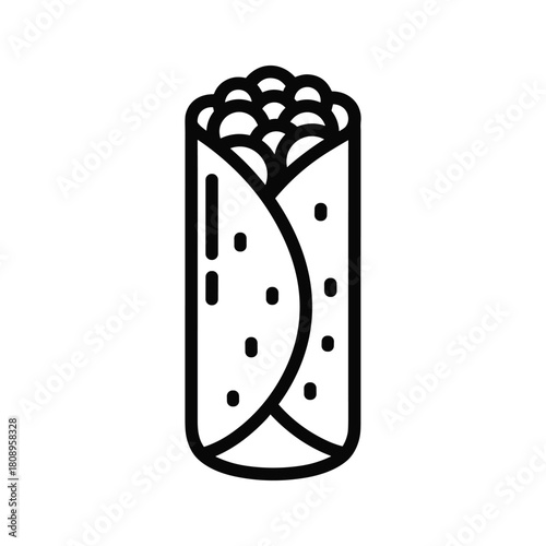 Burrito icon, a delicious mexican food wrap with various fillings, isolated on