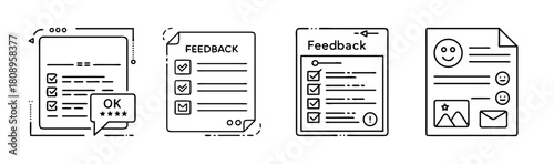 Online forms, customer feedback, and survey vector outline icons