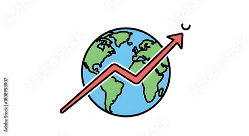 Global growth and upward trend symbolized by a rising arrow over the Earth.
