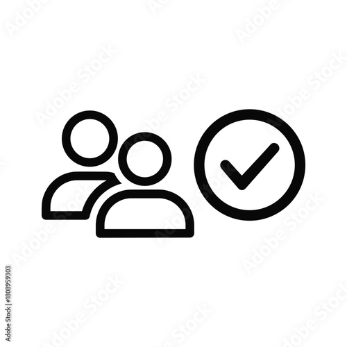 User verification icon showing two people and a checkmark, representing approval or success