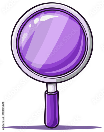 Vibrant purple cartoon magnifying glass icon for search and exploration