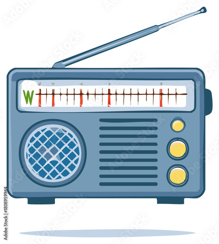 Cartoon Illustration of an Old-Fashioned Transistor Radio with Antenna