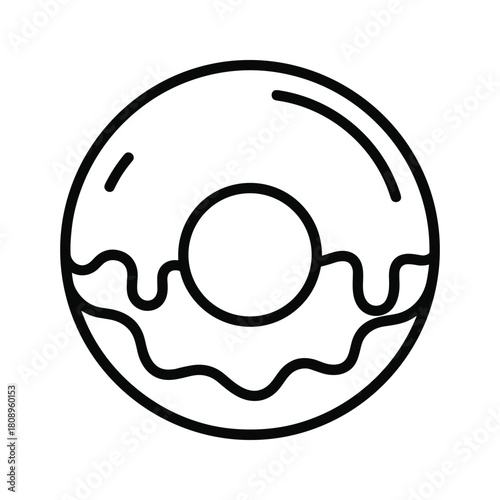 Line art icon of a delicious glazed donut, sweet pastry dessert, bakery item
