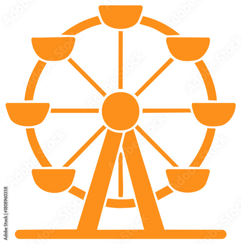 Orange Ferris wheel icon for amusement park carnival and festival themes