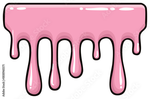 Pink melted candy or gum dripping with glossy highlights and dark outline