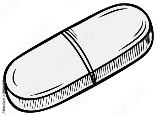 Illustration of a Medicine Pill with an Engraved Outline