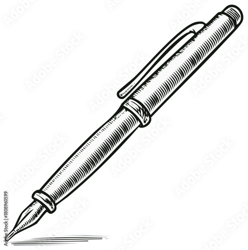 Elegant black and white vintage style fountain pen drawing ready for writing and signing documents