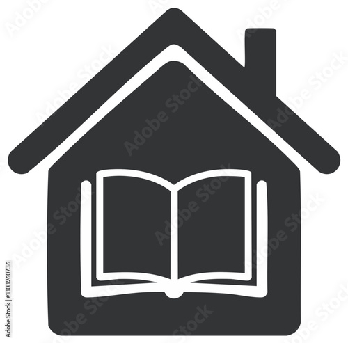 Home Education with Open Book Inside House Building Design Vector Illustration