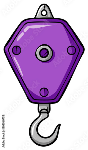 Simple Purple Pulley With Hook Cartoon Style Illustration