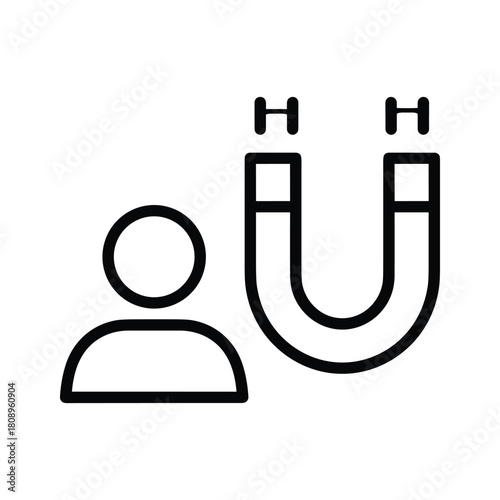 Customer attraction icon with user and magnet symbolizing lead generation and engagement