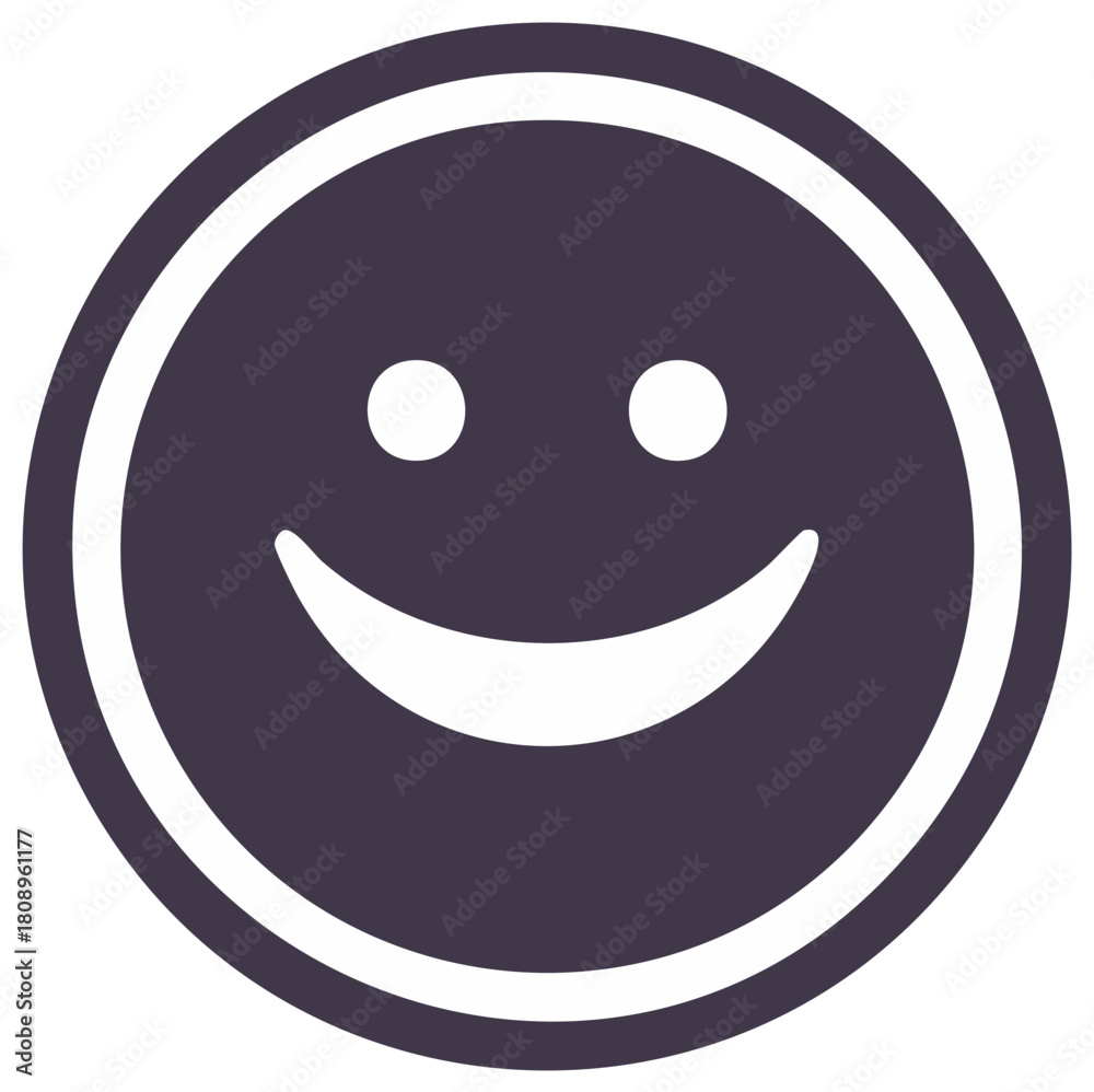 Fototapeta premium Minimalist Happy Face Circle Icon in Dark Grey and White Representing Joy and Positive Emotion