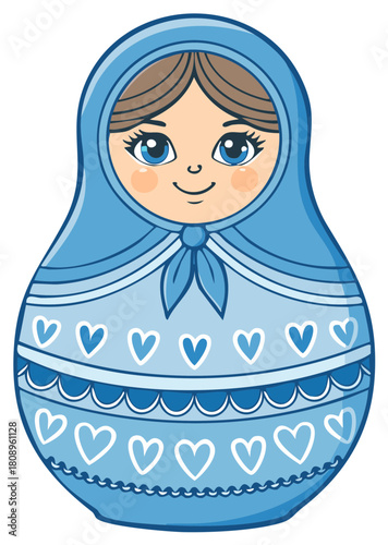 Charming Blue Matryoshka Doll Adorned with Hearts for Children's Decor