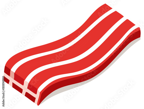 Isometric Illustration of a Strip of Cooked Bacon, Isolated, with White Stripes
