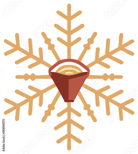 Snowflake with bucket of grain in the center, winter concept illustration