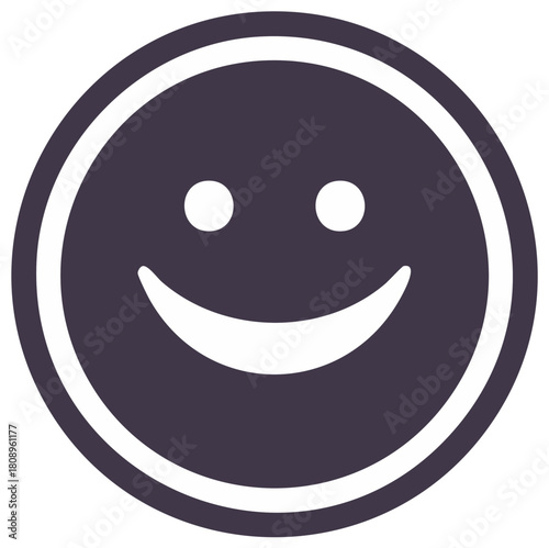 Minimalist Happy Face Circle Icon in Dark Grey and White Representing Joy and Positive Emotion