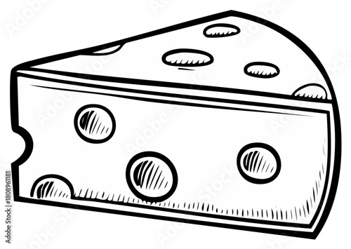 Line Art Illustration of Cheese Wedge with Holes Vector Image Simple Food Concept