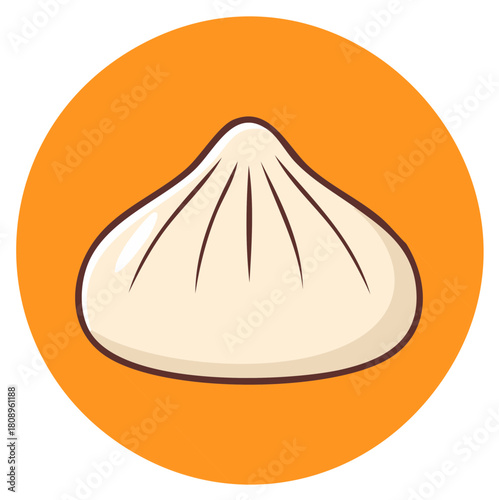 Cartoon Dumpling on Orange Background Delicious Traditional Dim Sum Cuisine Vector Illustration