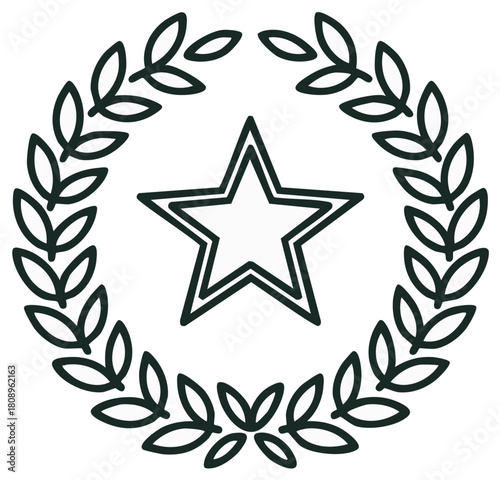 Simple laurel wreath encircling a outlined star emblem; symbol for achievements and success.