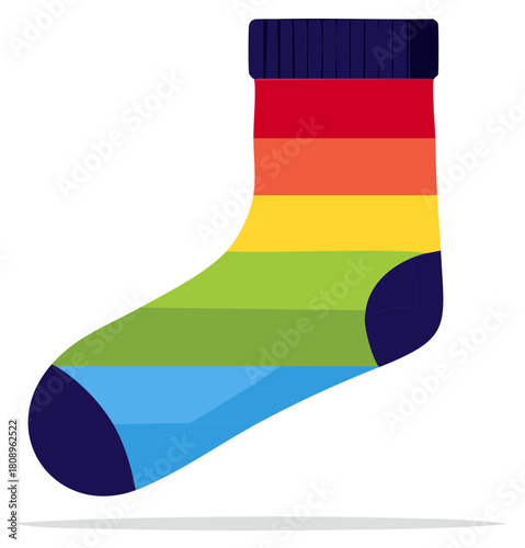 Colorful Striped Sock in Rainbow Hues Symbolizing Diversity, Pride, and Fun Fashion, Offering Warmth and Style